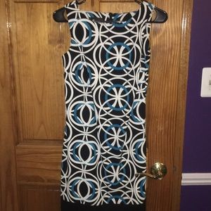 Black, white, blue sleeveless AB Studio dress